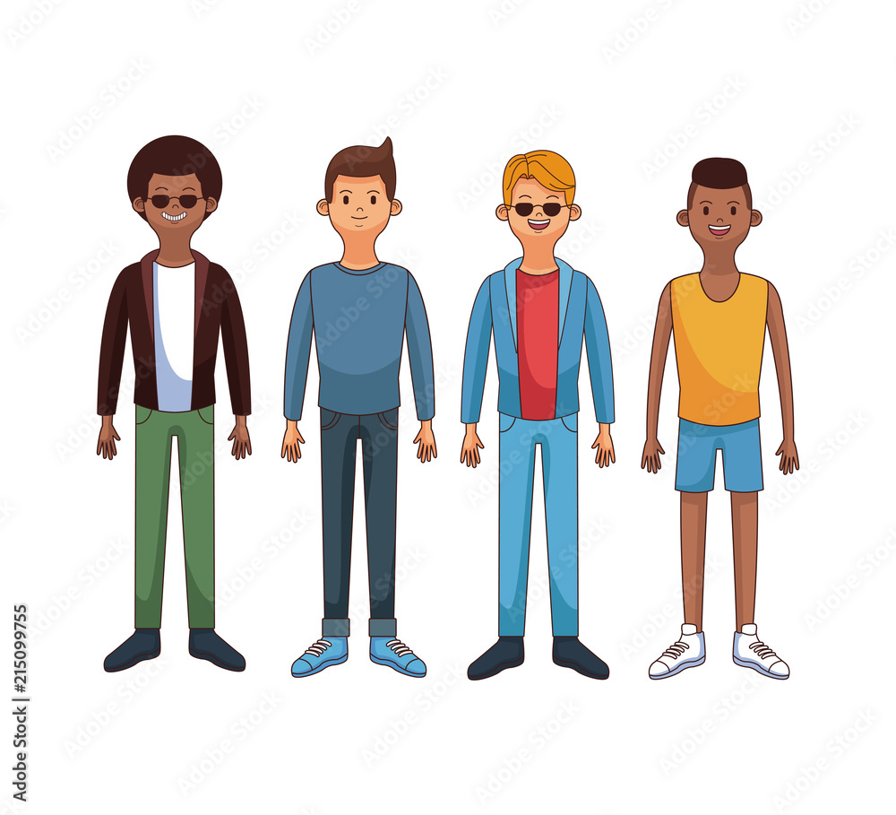 Young mens with casual clothes cartoon vector illustration graphic design