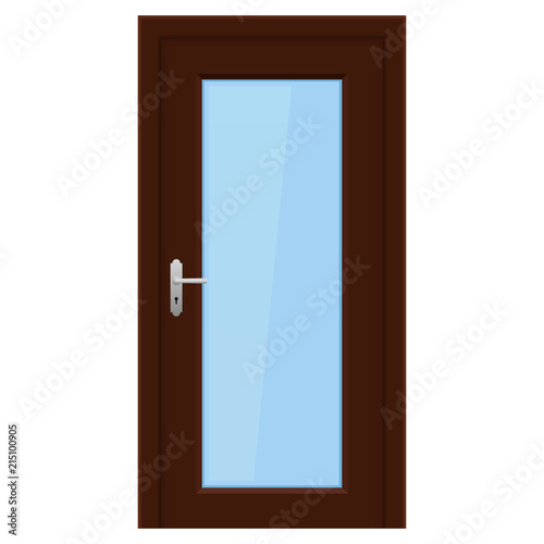 Brown door. Wooden interior design with glass elements