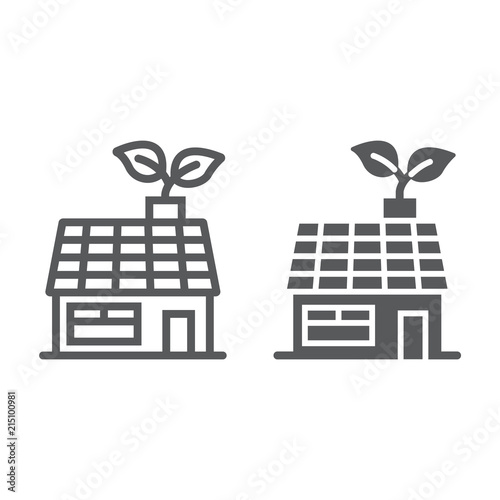 Low energy house line and glyph icon, ecology and energy, living with nature sign, vector graphics, a linear pattern on a white background, eps 10.