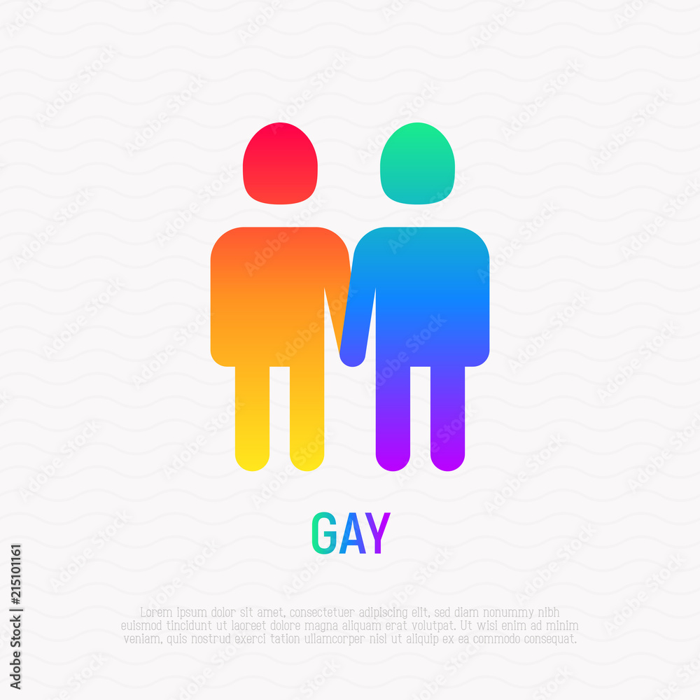 Couple of gays holding hands each other. Gradient icon in rainbow color. Modern vector illustration. Couple of gays holding hands each other. Gradient icon in rainbow color. Modern vector illustration.