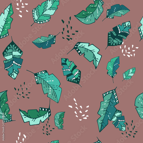 Tribal seamless pattern with abstract leaves. Hand draw texture. Vector template.