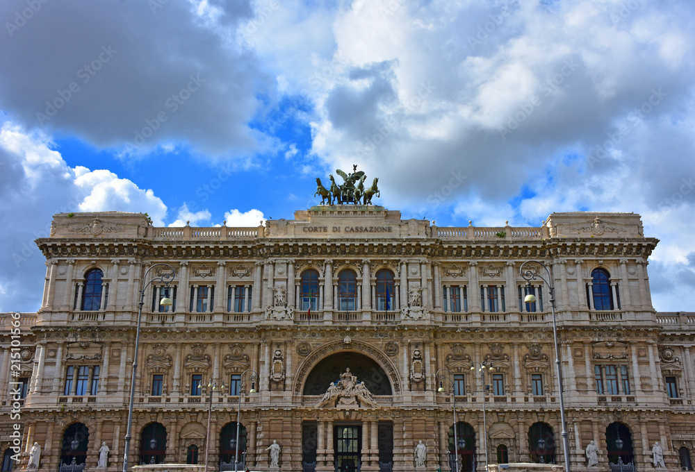 Rome,  palace of the Court of Cassation, view, details, architectures and embellishments.