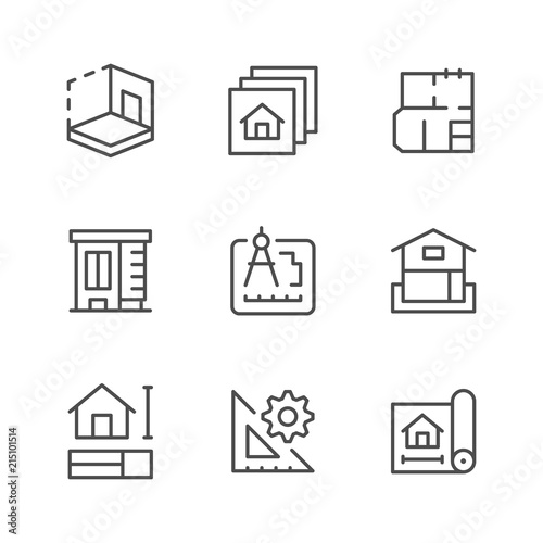 Set line icons of architectural