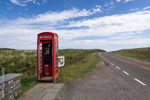 Lonely Red Phone Booth Telephone Box in Scotland UK