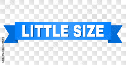 LITTLE SIZE text on a ribbon. Designed with white caption and blue tape. Vector banner with LITTLE SIZE tag on a transparent background.