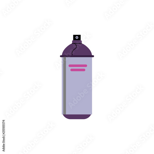 Flat spray, aerosol paint purple can icon. Street art, graffiti equipment, hairspray or deodorant metal container. Vector illustration