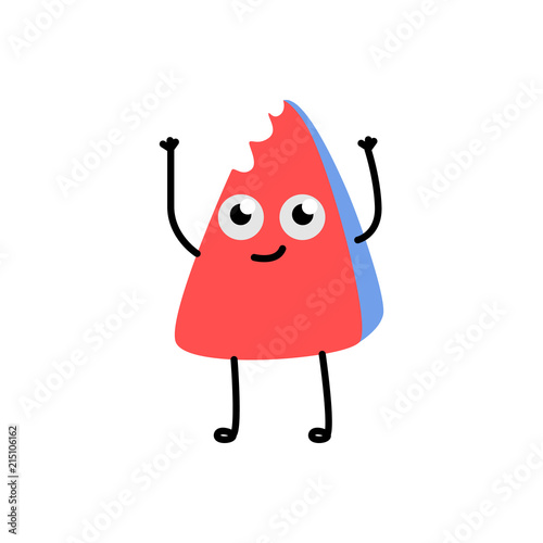 Cute red eraser character raising hands up smiling. Happy humanized education and back to school symbol with arms, legs facial emotions. Vector isolated illustration