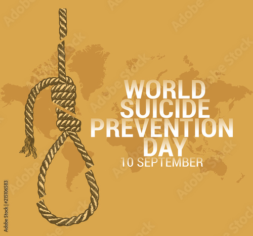 International Day for the Prevention of Suicides, 10 September. The cut loop on the background of the world map and the inscription International Suicide Prevention Day. Vector illustration.