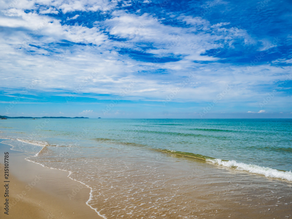 Tropical Idyllic ocean Blue sky and beautiful Beach in vacation time,Holiday on the beach,Summer concept.Thailand