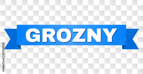 GROZNY text on a ribbon. Designed with white title and blue stripe. Vector banner with GROZNY tag on a transparent background.