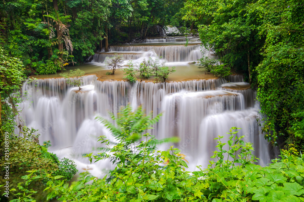 Beautiful waterfall in deep forest, Huay Mae Kamin Waterfall in Kanchanaburi Province, Thailand