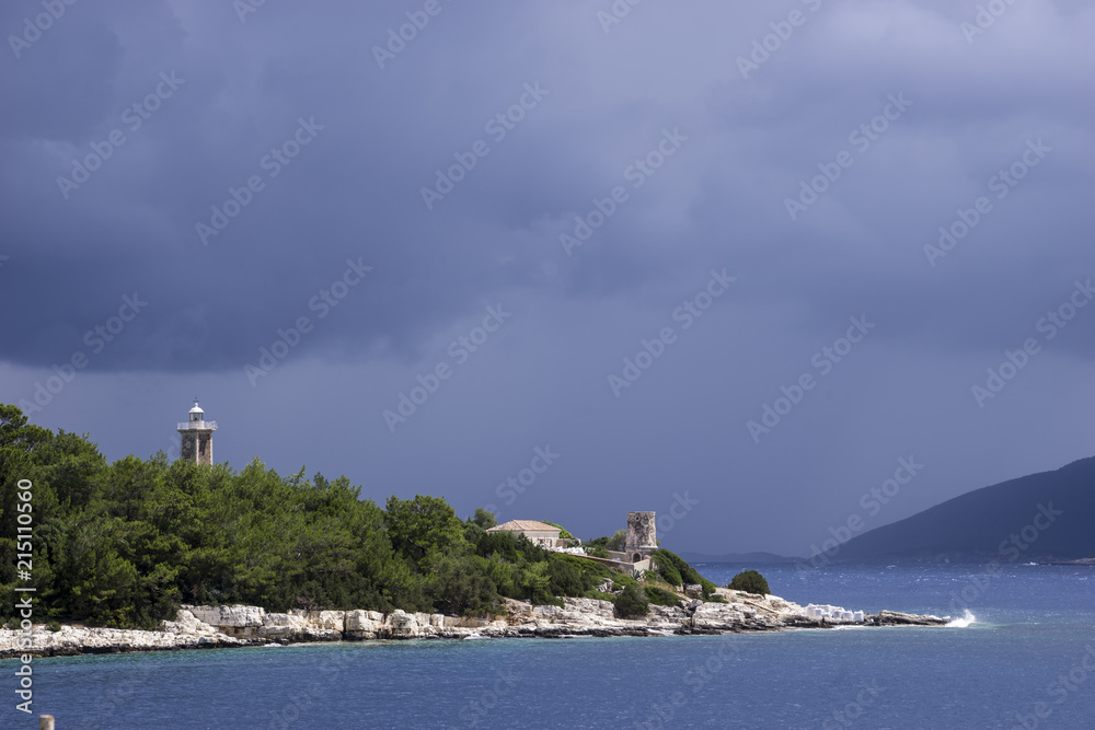 ancient Venetian lighthouse on the Kefalonia Island