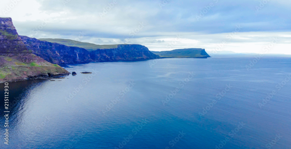 The beautiful green landscape of the Isle of Skye in the Scottish Highlands