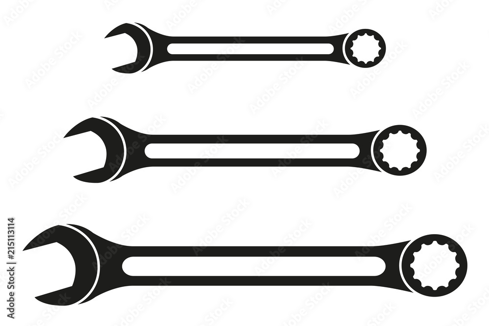 Black and white wrench silhouette set Stock Vector Adobe Stock