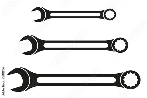 Fototapeta Black and white wrench silhouette set