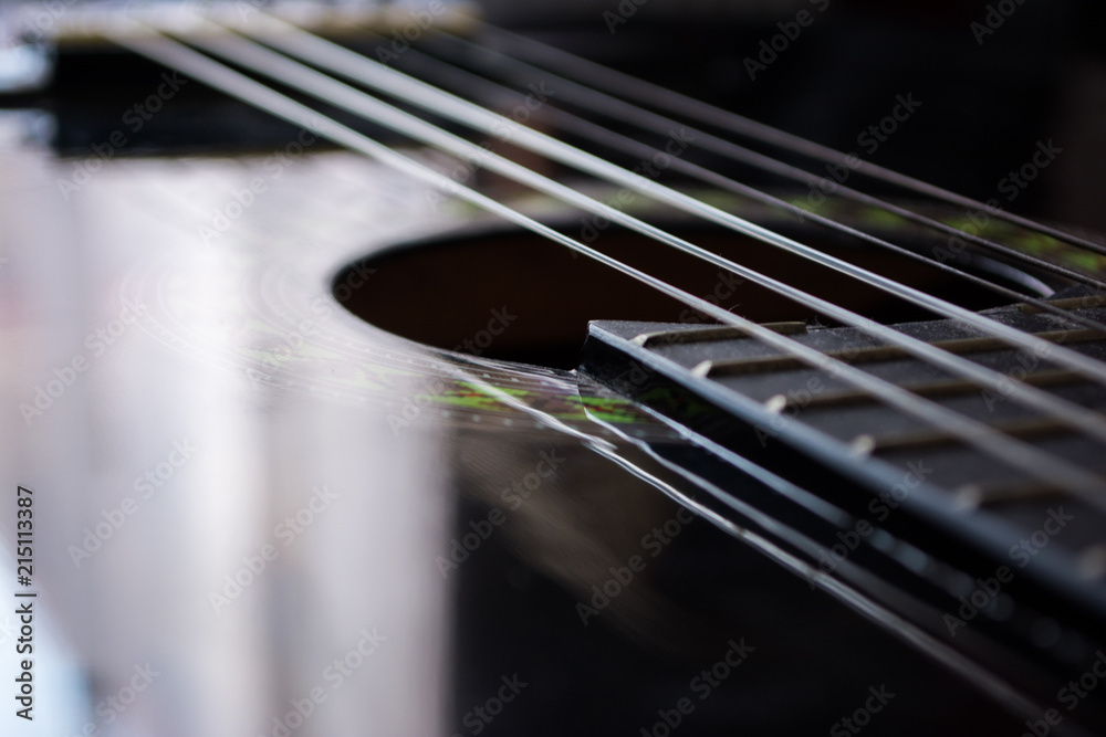 Detail of classic acoustic guitar with shallow DOF and blur. Detail of classic acoustic guitar with shallow DOF and blur.