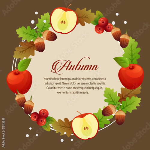 autumn card with apple foliage round
