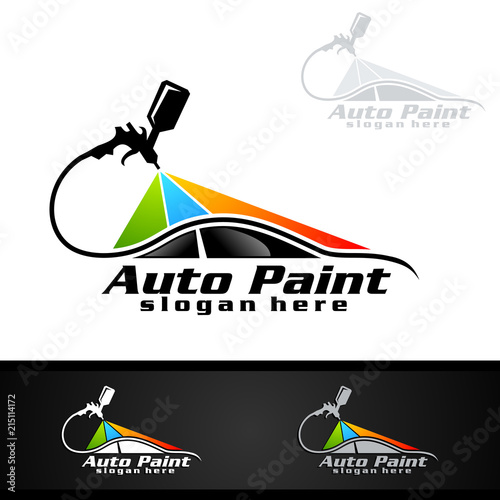 Car Painting Logo with Spray Gun and Sport Car Concept