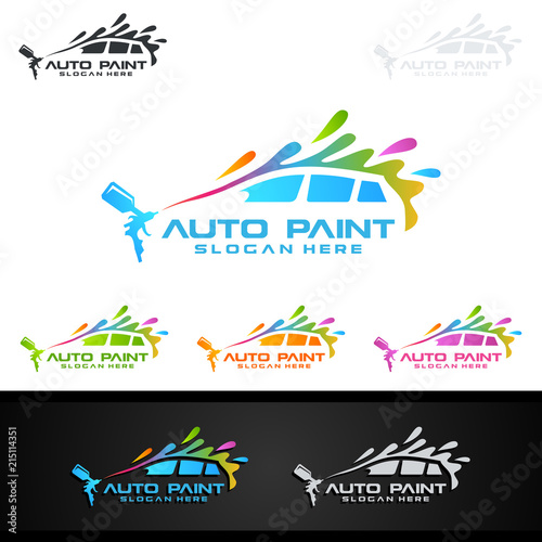Car Painting Logo with Spray Gun and Sport Car Concept