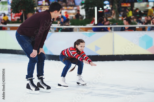 Cute teen girl learns to skate