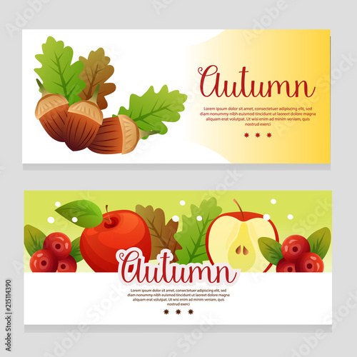 cute autumn theme banner with apple