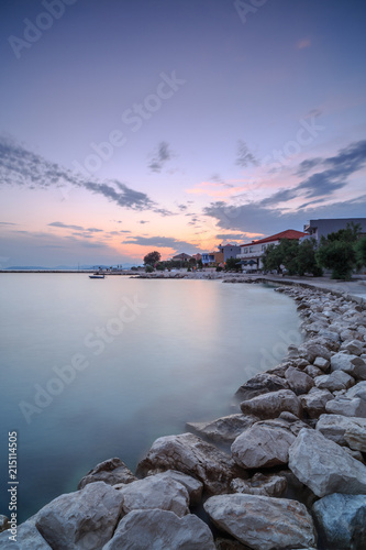  View on rocky beach in Croatia at sunset