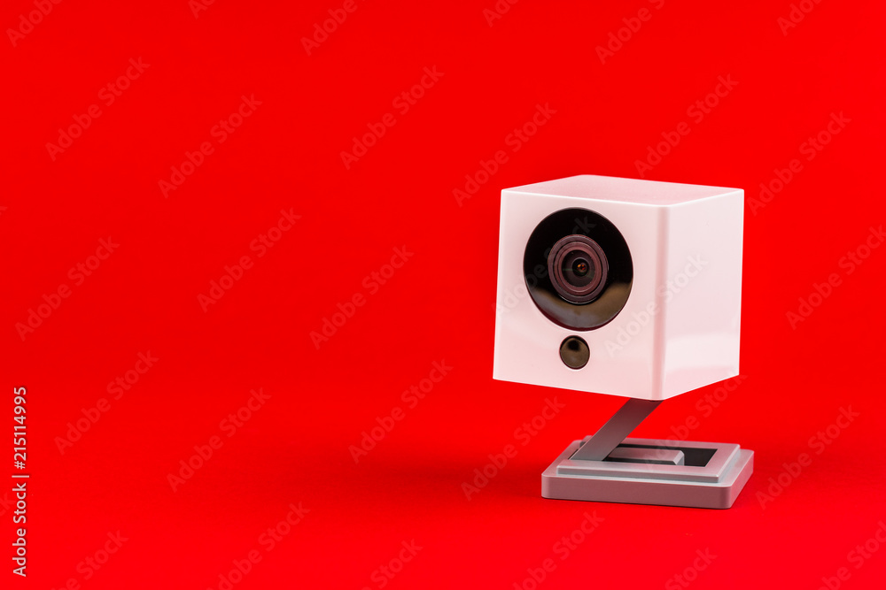 webcam white on a red background, object, Internet, technology concept webcam white on a red background, object, Internet, technology concept