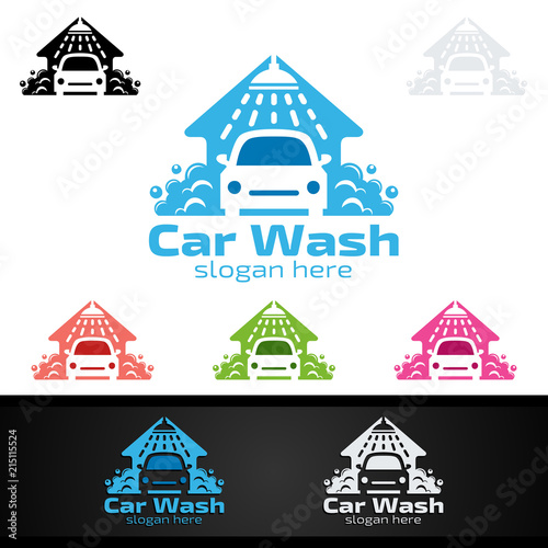 Car Wash Logo, Cleaning Car, Washing and Service Vector Logo Design