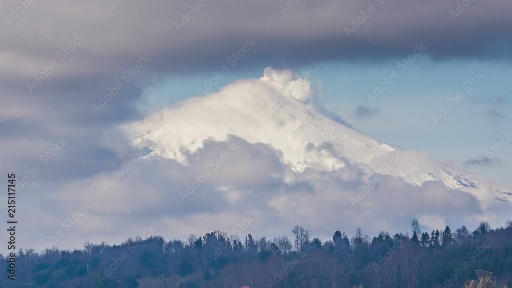 Scenic view of Villarrica Volcano in Chile. Timelapse
