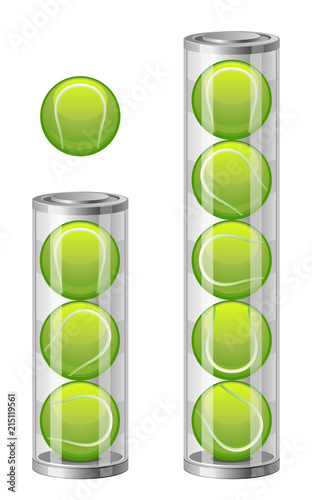Tennis balls in tuba on a white background