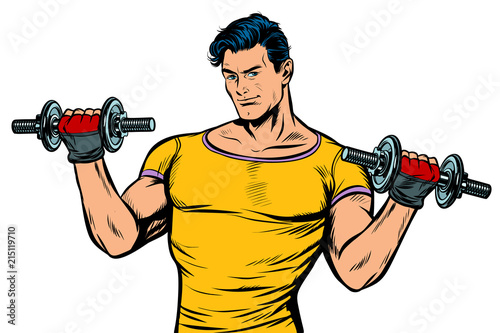 man with dumbbells isolate on white background