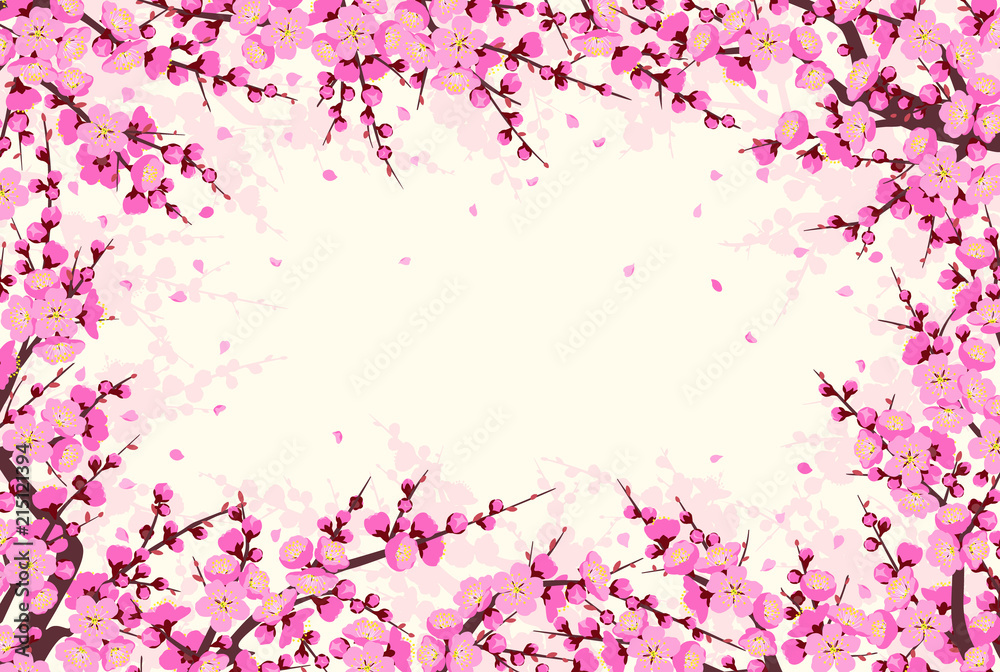 Horizontal Frame  with Plum Blossom Branches