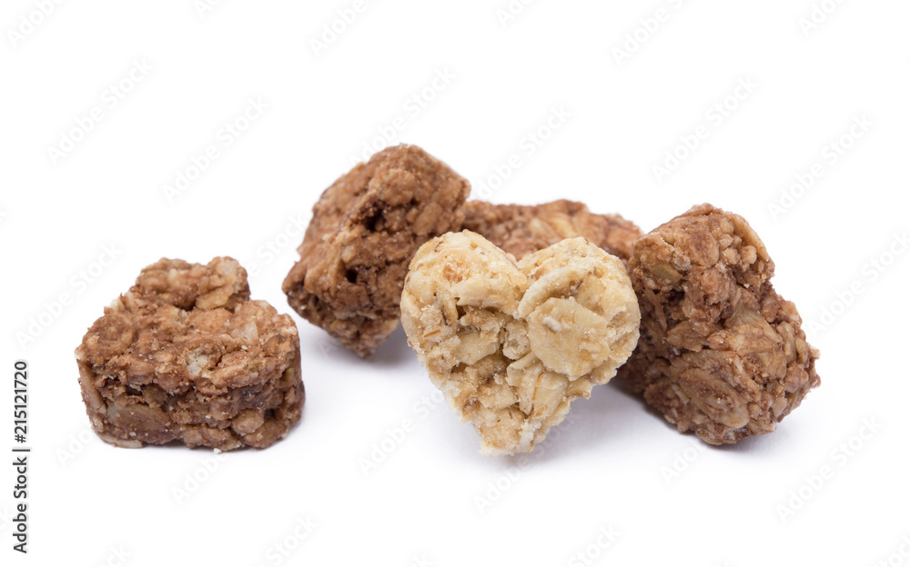 Oatmeal heart dessert isolated on white background Oatmeal heart dessert isolated on white background