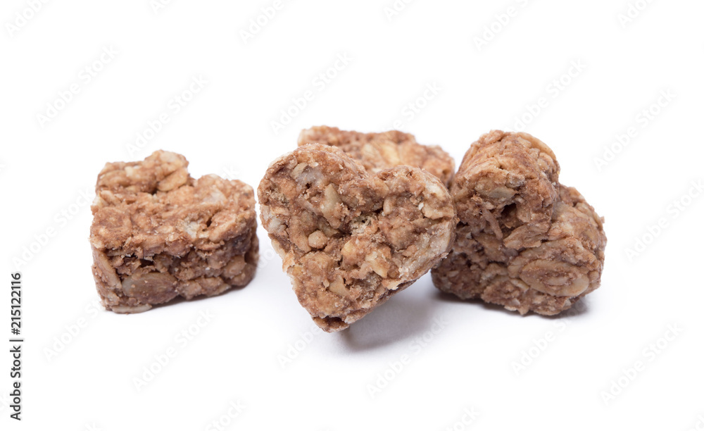Oatmeal heart dessert isolated on white background Oatmeal heart dessert isolated on white background
