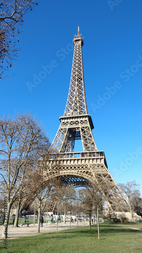   View of The Eiffel Tower in a clear day with blue Sky © cratervalley