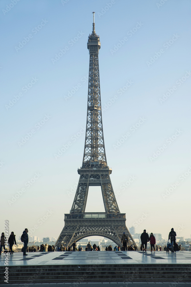 A view of the Eiffel Tower from The hill of the Trocadero