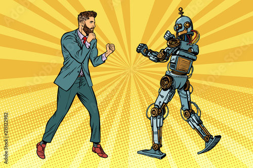 Businessman fighting with a robot