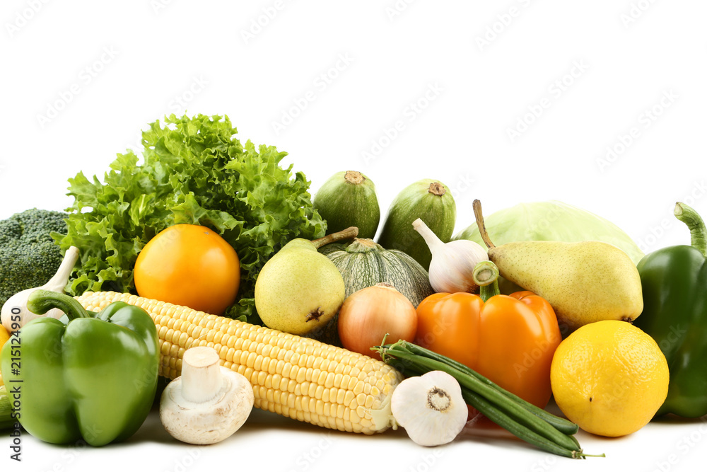 Ripe fruits and vegetables on white background Ripe fruits and vegetables on white background