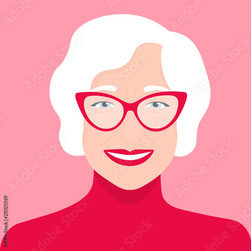 Portrait of an old woman. Avatar cheerful pensioner. Vector illustration