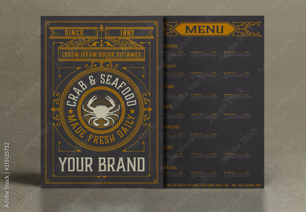 Vintage Restaurant Menu Layout with Gold Ornaments Stock Template ...
