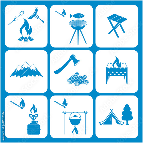 Set of travel and camping equipment icons