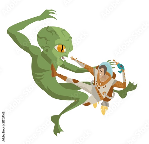 astronaut hero kicking evil alien