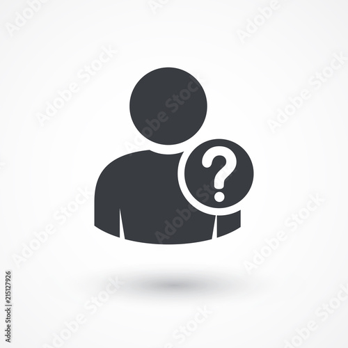 User silhouette with question mark - icon. Faq. Question man sign. Person account, profile icon. Account help symbol
