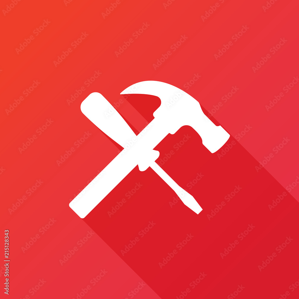 Hammer screwdriver icon. Tools icon. Flat icon with long shadow Hammer screwdriver icon. Tools icon. Flat icon with long shadow