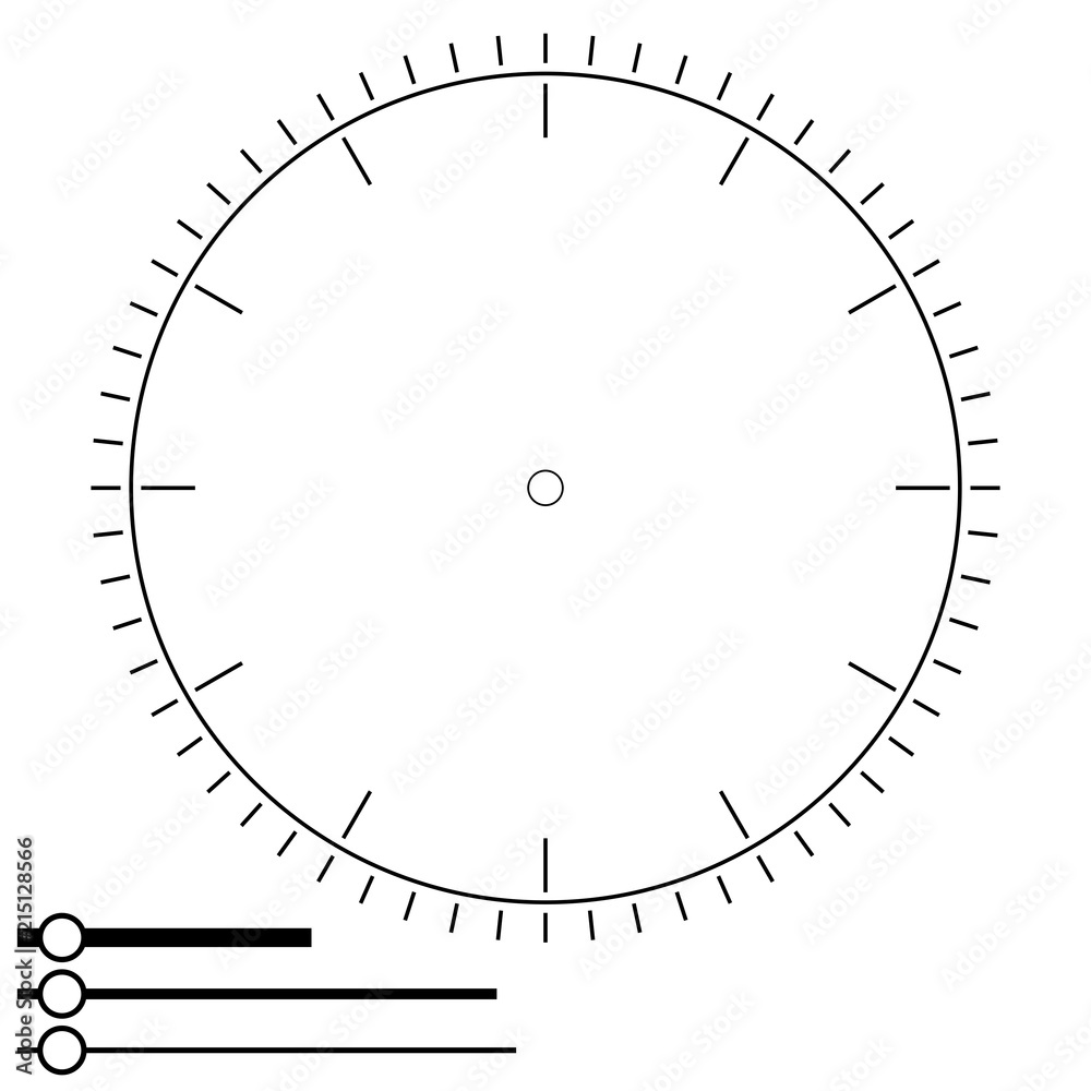 Clock face round. Design for men. Blank display dial of mechanical, electrical device for measuring time, hours, minutes, seconds hands. Vector Clock face round. Design for men. Blank display dial of mechanical, electrical device for measuring time, hours, minutes, seconds hands. Vector