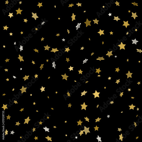 Holiday background with little golden stars isolated on black