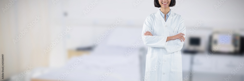 Composite image of doctor standing with arms crossed against Composite image of doctor standing with arms crossed against