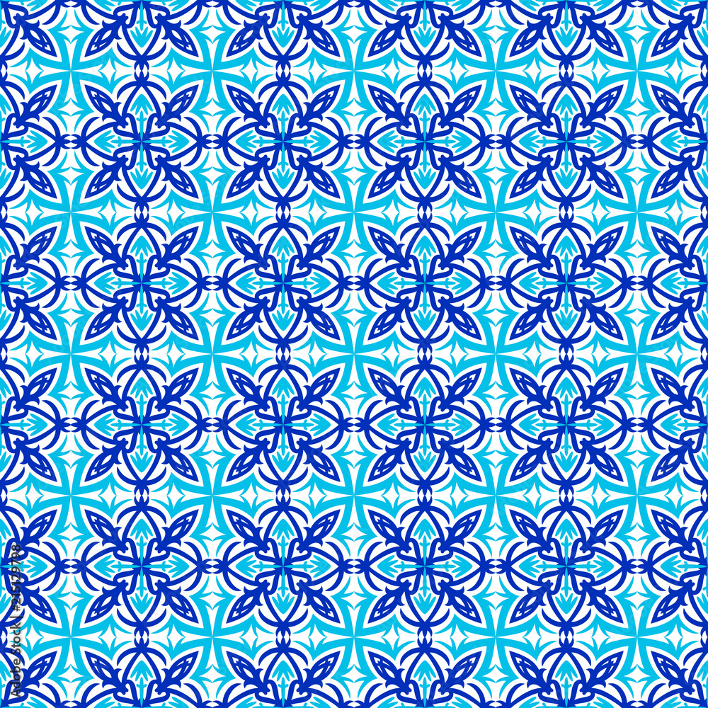 Turkish seamless vector pattern. Blue on white background print for textile