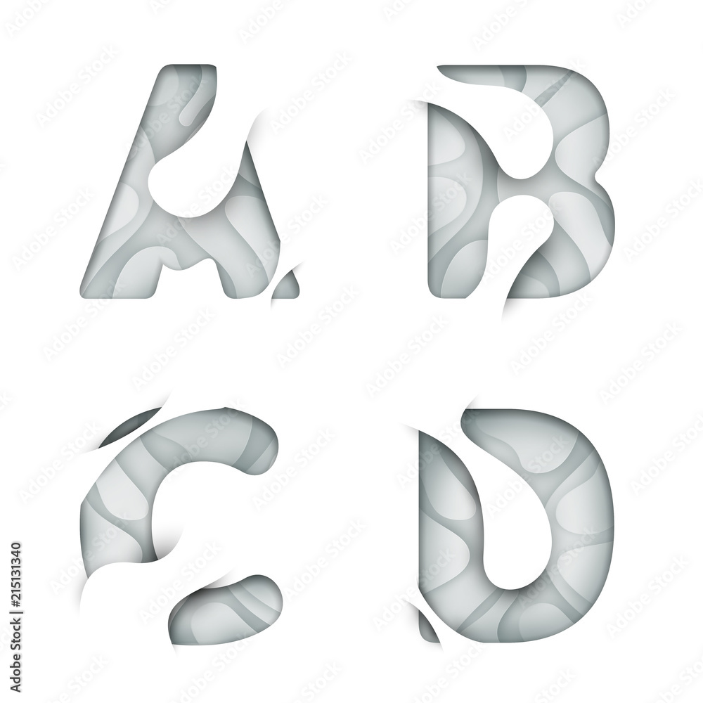 Paper Cut Letter A B C D Isolated On White Background Modern 3d Design For Advertising Branding Greeting Card Cover Poster Banner Clear Character Of Alphabet Font Vector Illustration Stock Vector Adobe Stock