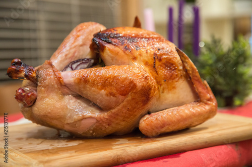 Roasted turkey on table